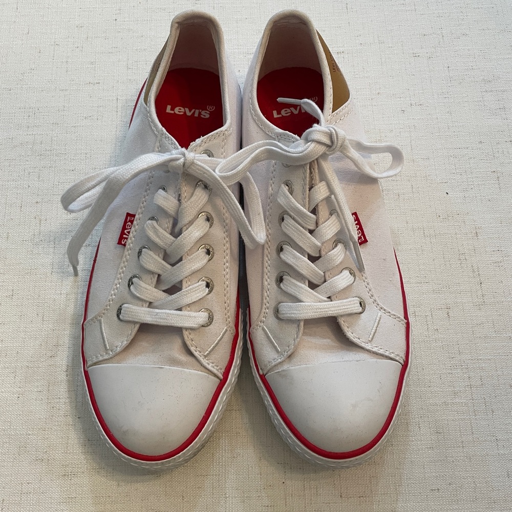 Levi's White Sneakers with Red Trim